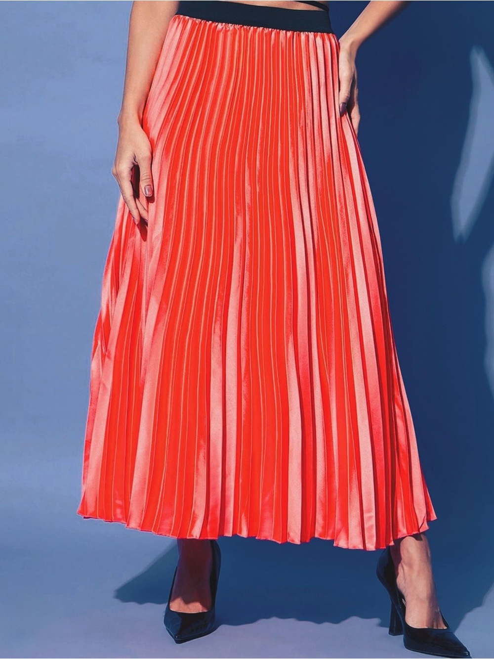 Dex brand- Pleated Bright Orange Midi Skirt
